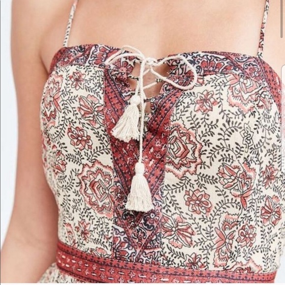 Urban Outfitters Ecote Boho Western Maxi Red Cream Dress 0 - Picture 3 of 8